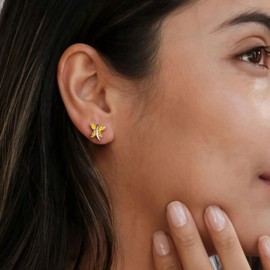 AGRULE Dainty Small Yellow Stud Sterling Silver Post 925 Stamped Citrine Stud Earrings Cute Marquise Cut Dragonfly Earrings for Women