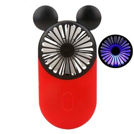 Kbinter Cute Personal Mini Fan, Handheld & Portable USB Rechargeable Fan with Beautiful LED Light, 3 Adjustable Speeds, Portable Holder, for Indoor Or Outdoor Activities, Cute Mouse (Red)