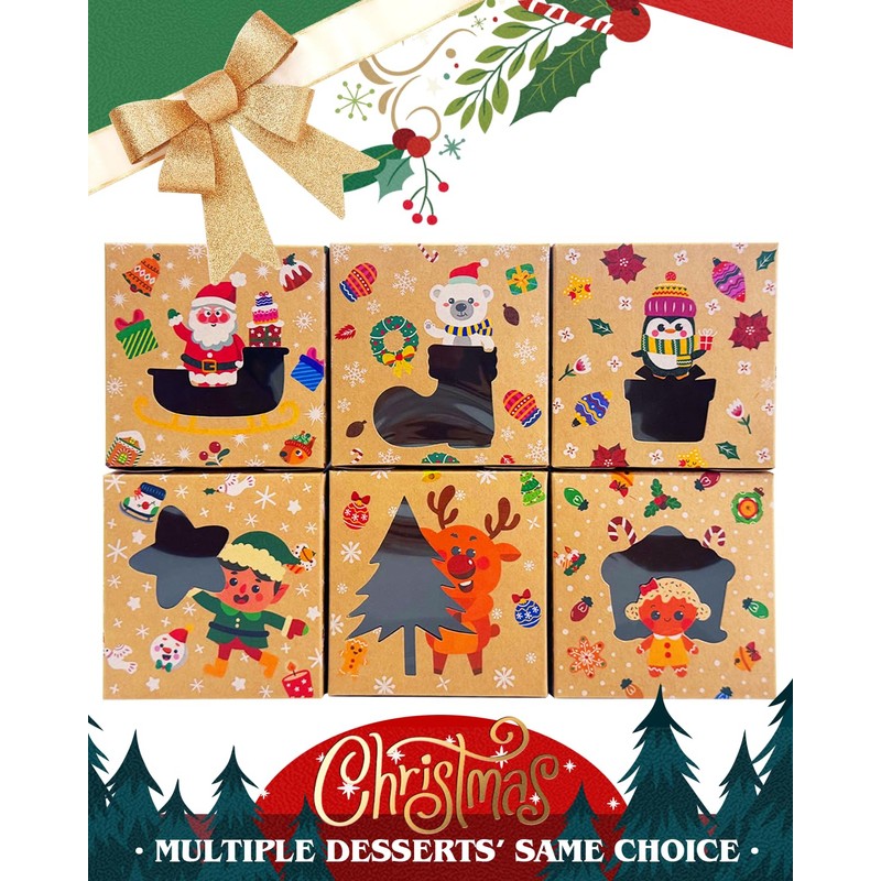qiqee Christmas Shoes Bakery Boxes with Window 60pcs 4x4x2.5 Mini