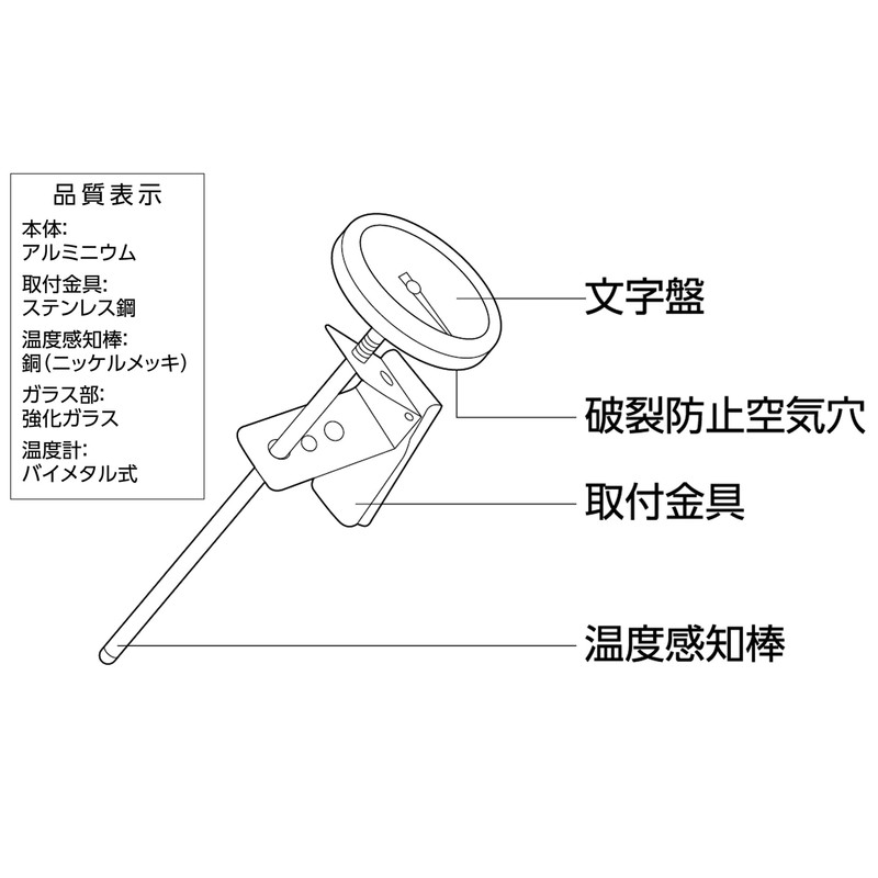 TAKAGI Tempura Pot Thermometer with Analog Mounting Bracket, For Deep
