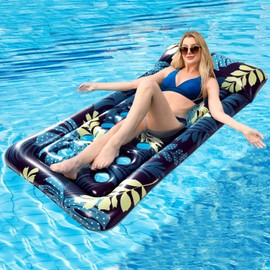 Inflatable Pool Floats Raft - Oversized Pool Raft and Float for Adults, Cooling Pool Float Contour Lounger with Headrest for Swimming Pool, Lake, Summer Party Float