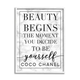 Stupell Industries Beauty Begins Once You Decide to Be Yourself White Marble Typography, Design by Daphne Polselli Wall Art, 11x14, Black