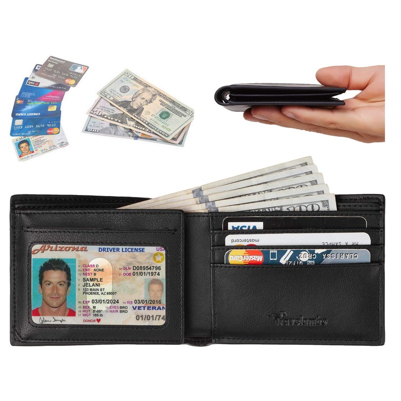 Travelambo Genuine Leather RFID Blocking Wallets Mens Wallet Bifold Left