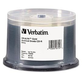 Verbatim Cd-R Archival Grade Recordable Disc, 700 Mb/80 Min, 52x, Spindle, Gold, 50/Pack