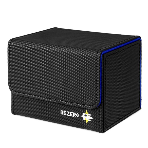 REZERO BLA Zero Bra Deck Case, Side Load, Magnetic, Slim, Compatible with Pokécards, YuGiOh and Other Various Card Games, Holds Approximately 180 Cards, Sleeve Compatible, PU Leather, Black/Blue