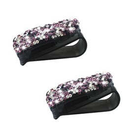 UHANBUT 2PCS Bling Sunglass Holder for Car Sun Visor, Crystal Rhinestone Car Eyeglasses Hanger Mount with Ticket Card Clip, Fashion Auto Visor Decoration Accessories for Women Girls (Purple)