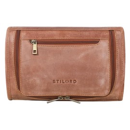STILORD 'Juri' Toiletry Bag Leather Large for Women and Men Unisex Dopp Kit for Travel Overnight Wash Bag Big Grooming Bag Made of Genuine Leather, Colour:Messina - Brown