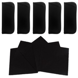 VEHYEGOI 5 Pieces Of Black Glasses Bags And 5 Glasses Cloths, Simple Glasses Storage Bags, Portable Glasses Bags, Glasses Accessories