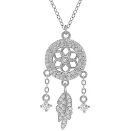 Meissa Dream Catcher Necklace for Women 925 Sterling Silver Adjustable Chain Necklace Gold Plated Pendant Lariat Necklace for Women Mom Wife Girlfriend, Silver