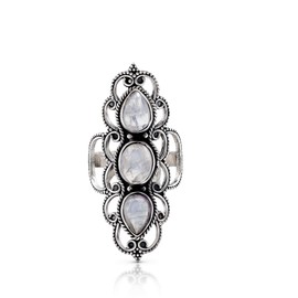 Koral Jewelry Moonstone 3 Stones Ethnic Vintge Gipsy Multi Stone Ring 925 Sterling Silver Vintage Tribal Gipsy Boho Chic (8)