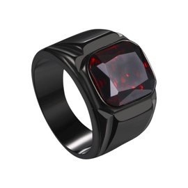 OIDEA Men's Agate Ring Signet Ring: Black Red Square Agate Biker Rock Men's Ring Band Ring Stainless Steel Jewellery Gift for Men Father Friend