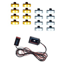 AMOPA AMOPACORP Set 8X Amber 8X White 2-LED Emergency Warning Caution Flash Strobe Lights Bar Kit for Truck Trailer RV Construction