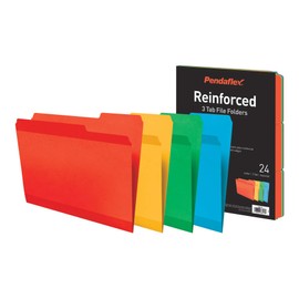 Pendaflex Reinforced File Folders, Extra Durable, Poly Reinforced Edges, Assorted Colors, Letter Size, 1/3 Cut Tabs, 24 Per Pack (86213)