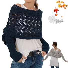 Multifunctional Scarf with Sleeves, Scarf Sweater Wrap with Sleeves, Knitted Scarf with Sleeves for Women (Dark Blue)