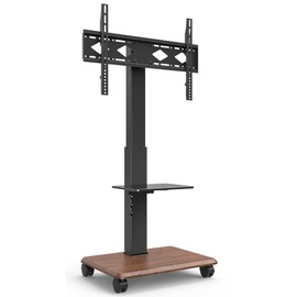 Xyndyx Heavy Duty 32 to 75 Inch Mobile Rolling TV Floor Stand Holds up to 132 lbs, TV Cart with Glass Shelf, Height Adjustable Portable TV Stand with Locking Wheels, Max VESA 600x400mm, Black