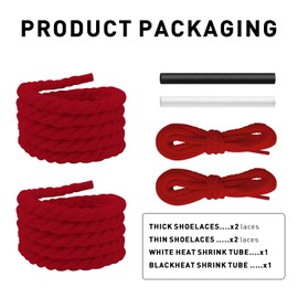 UamGlsob 2/5''(10mm) Thick Rope Shoe Laces for Sneaker, Round Cotton Chunky Shoelaces Replacement Strings for Sneakers (Red, 54''/140cm)