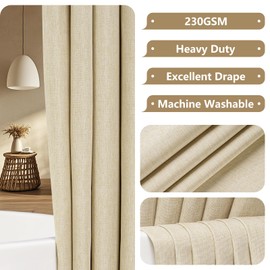 Seenus Beige Extra Long Thick Fabric Shower Curtain 72 x 90 Inch, Rustic Faux Linen Polyester Shower Curtain Water-Resistant, Cream Heavy Duty Shower Curtains Washable for Tall Bathrooms