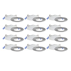 Nadair SL3-450-12WH4KBN, 3 Recessed Ultra, 12-Pack, IC Rated, Dimmable, 6W=50W, 450 Lumens, 4000K (Cool White), Large Junction Box, Quick Connect System LED Slim Panel Light, Round