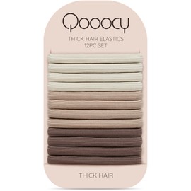 Qooocy 8MM No-Slip Women Hair Ties for Thick & Curly Hair, 12 Pcs, Earthy