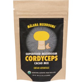 Cordyceps Hot Cacao Mix by Malama, Organic Fruiting Body Cordyceps Extract Blended with Fair Trade Cacao and Cinnamon, Superfood Adaptogenic Unsweetened Mushroom Cacao Mix, 50 Servings