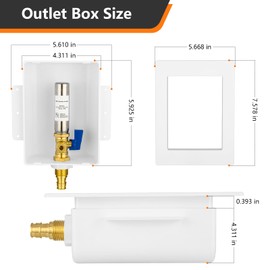 HeSun PEX-A Ice Maker Outlet Box,Inlet 1/2 Inch F1960 Expansion x Outlet 1/4 Inch OD Compression Connection,with Stainless Steel Water Hammer Arrestor
