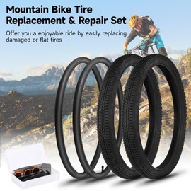 yeesport 2 Pcs 26 x 2.125 Bike Tire Foldable and 2 Pcs 1.75-2.215" Bike Tube with Tire Repair Tools, Bicycle Tires 26 x 2.125 Mountain Bike Tire Replacement Set,Portable MTB Tires for Hard Roads
