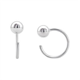 Silverly 925 Sterling Silver Pull-Through Half Hoop Ball Earrings - Minimalist Open Hoop Design With Large Ball Stopper - Chic and Elegant Geometric Jewellery for Women - Round Earwire