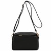 FashionPuzzle Triple Zip Small Crossbody Bag (Black)