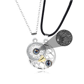 Necklaces for Women 2 Pcs Silver Projection Couple Necklace Jewelry for Women Silver Sun and Moon Necklaces Teen Girl Gifts Matching Heart Pendant Necklace Teen Girl Gifts Necklaces for Best Frineds Teenage Girl Gifts Gifts for Girls(Silver Projection Co