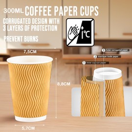 pafnisoin Paper Coffee Cups, Pack of 20, Paper Cups, 300 ml, Disposable Cups, Paper Cups, Coffee Cups, Drinking Cups (Brown)