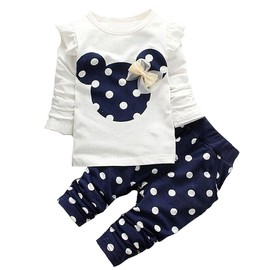 Lindo conjunto de ropa para bebés y niñas, de manga larga, playera y pantalones para niños, 2 piezas, Blanco y azul marino., 6-9 meses