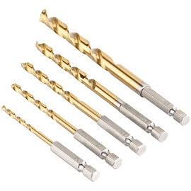AGT Hexagonal Drill Bit Set: HSS Drill Bit Set for Cordless Screwdrivers, Titanium-Coated, 3-8 mm, 5 Pieces (Drill with Hex Shank, Drill with Hex Socket, Drills)