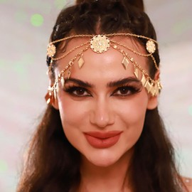 Tgirls Boho Gold Sequins Head Chain Layered India Tassel Hair Chains Coin Pendant Forehead Headpiece for Women (Gold-A)