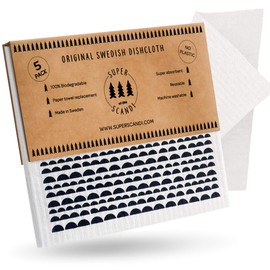 SUPERSCANDI Moon Swedish Tea Towels, Eco-Friendly Reusable Sustainable Biodegradable, Black, Pack of 5 (3 Patterned, 2 White)