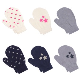 Peecabe Toddler Mittens Baby Boys Knitted Gloves Kids Stretch Mittens Soft Toddler Gloves For Girls Fall Winter (1-4T, Stars&Hearts-6 Pack)