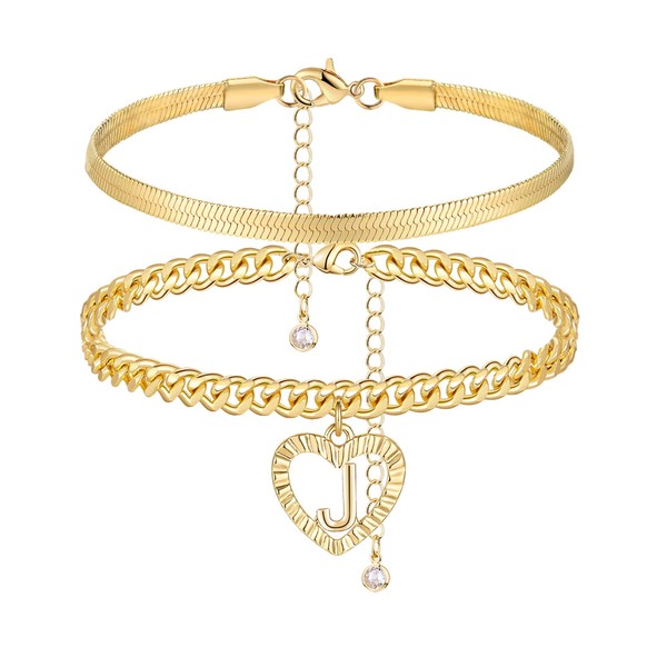 ABDOT Gold Initial Ankle Bracelets for Women 14K Gold Plated