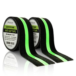 Electrodepot Anti Slip Glow in The Dark Traction Tape 2Inch x 16ft – Heavy Duty Adhesive Grip Non Skid Tape for Stairs Waterproof Safety - Outdoor/Indoor - Neon Strips Walk Black - 2 Pack