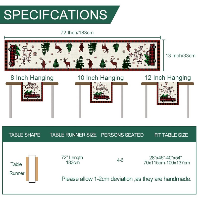 Christmas Table Runner, Linen Look, Washable Tablecloth, 33 x 183