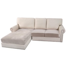 BellaHills Velvet Stretch Sofa Seat Cushion Covers Chaise Cover Furniture Protector for Chaise Sofa with Elastic Bottom (Chaise, Oatmeal)