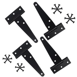 ieron 4 PCS T-Strap Hinges Heavy duty door hinges with screws for Windows Fence Sheds Barn Gates Supplies (Black)