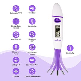 Easy@Home Easy@Home Digital Basal Body Thermometer: Accurate Oral Temperature BBT Thermometer with Premom Fertility Tracker App - 1/100th Degree High Precision | EBT-018 Purple