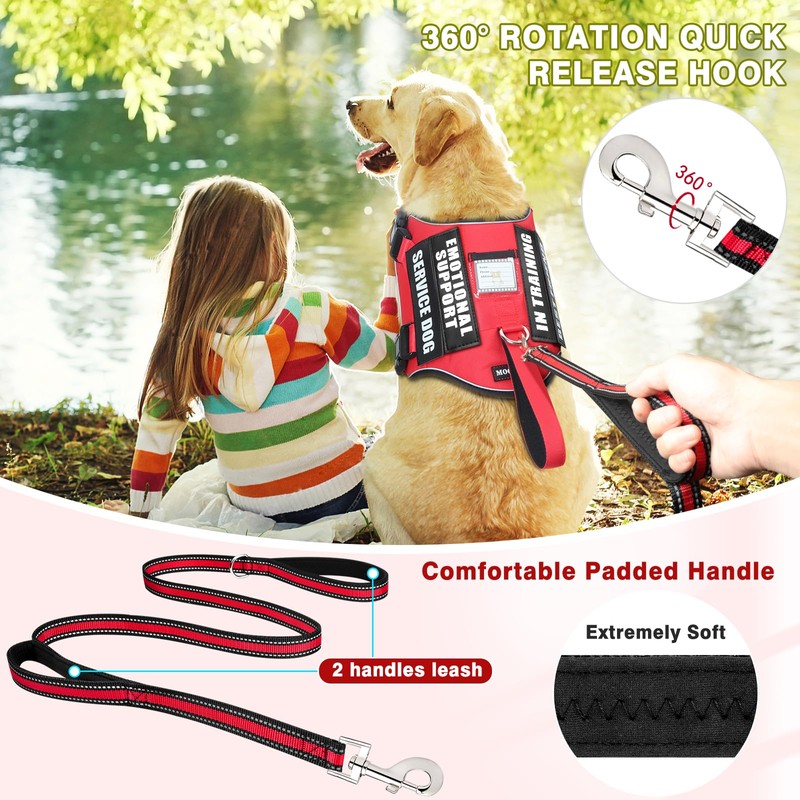 MOOGROU Service Dog Vest Harness and Leash Set+10 Patches,No Pull&Adjustable