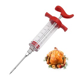 Edible Seasoning Syringe Meat Syringe Condiment Container Syringe Seasoning Injection Tool Condiment Container BBQ Syringe Marinade Syringe Barbecue Syringe Turkish Syringe Injector Seasoning Tools Delicious Cooking Kitchen Utensils (Red)