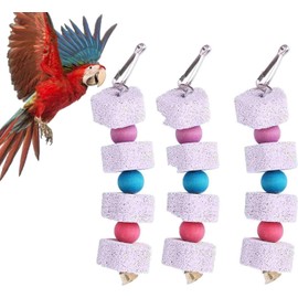 Parrot Beak Grinding Stone and Chewing Skewers, 3Pcs Parrot Grinding Teeth and Chewing Skewers, Bird Beak Grinding Stone, Bird Beak Grinding Calcium Stone with Bells