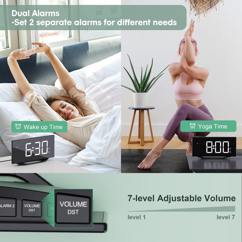 Digital Clock Large Display for Bedrooms, 8.7" LED Dual Alarm