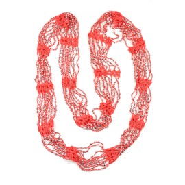 NYFASHION101 Silver-Tone Beaded Skinny Fishnet Infinity Loop Scarf - Red