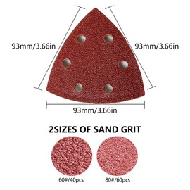 Alppihym 100 pieces triangle sandpaper set, 93 mm, 5 grits (60/80/120/180/240), 20 pieces each, Velcro sandpaper for delta sanders, for wood, metal, plaster, fibreglass (93 x 93 mm)