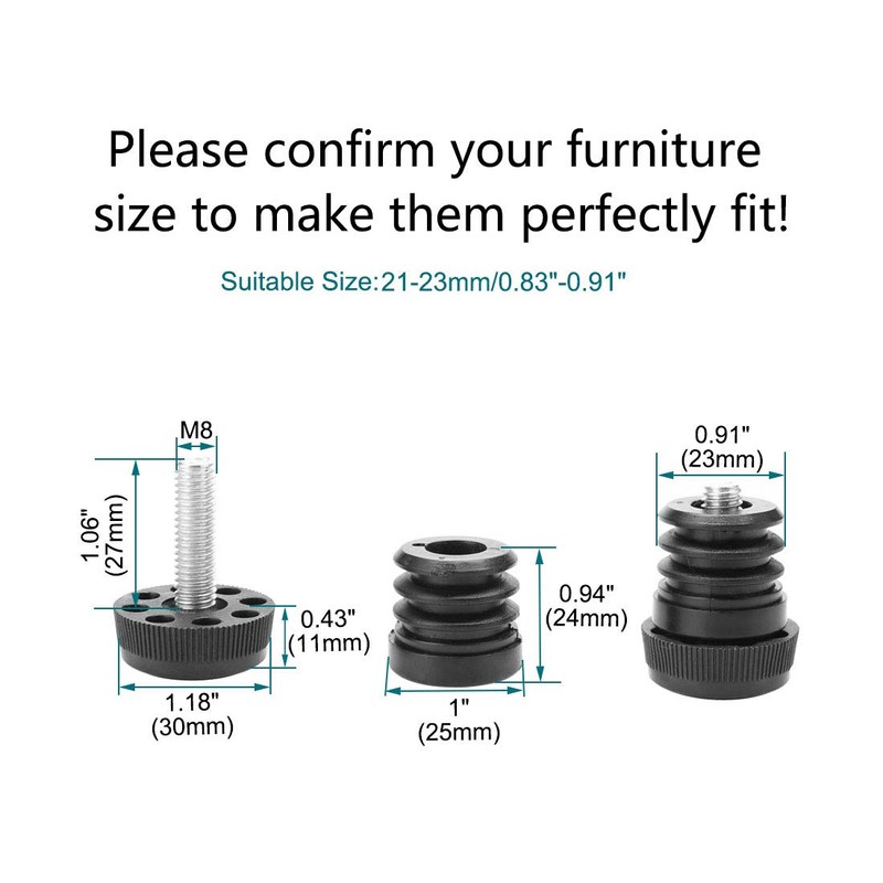 uxcell Leveling Feet 1" 25mm OD Round Insert Furniture Adjustable