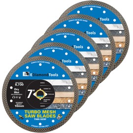 7" Turbo Mesh Saw Blades for Porcelain Tile, Ceramic Tile, Marble, Granite and Other Engineered Stones, Wet or Dry, DM 7/8" Arbor, 5-Pack