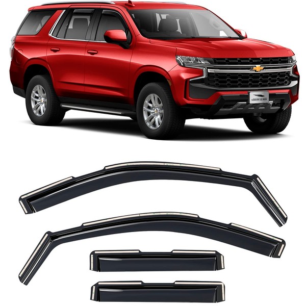Voron Glass in-Channel Extra Durable Rain Guards for Chevrolet Tahoe 2021-2023/GMC Yukon 2021-2023, Window Deflectors, Vent Window Visors, 4 Pieces - 220244